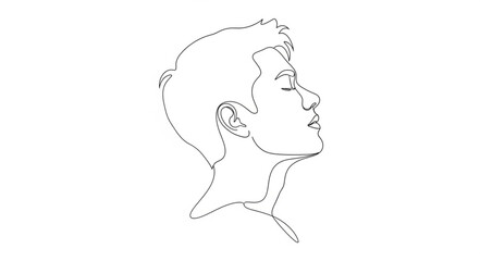 Minimalist pencil sketch profile portrait of young man. © yanto