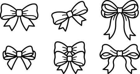 Obraz premium Black and white line art six different decorative bow ribbon illustrations