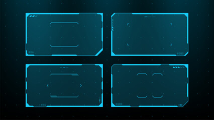 Set of blue hud vector graphics frames for digital interface design. Futuristic technological screen elements for monitor display. User interface dashboard layout for cyber system. © marruu