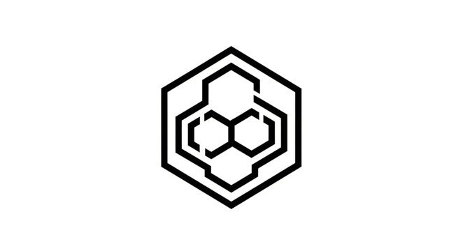 Minimalist hexagon molecular logo emblem in outline.