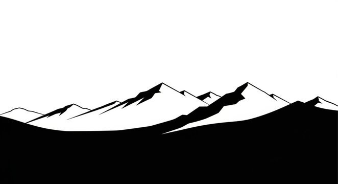 Minimalist Black And White Mountain Range Silhouette.