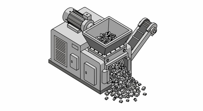 Isometric Industrial Shredder and Material Crusher Machine for Recycling Illustration