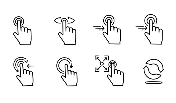 Mobile Touchscreen Gesture Icons Swipe Zoom Rotate Vector Set