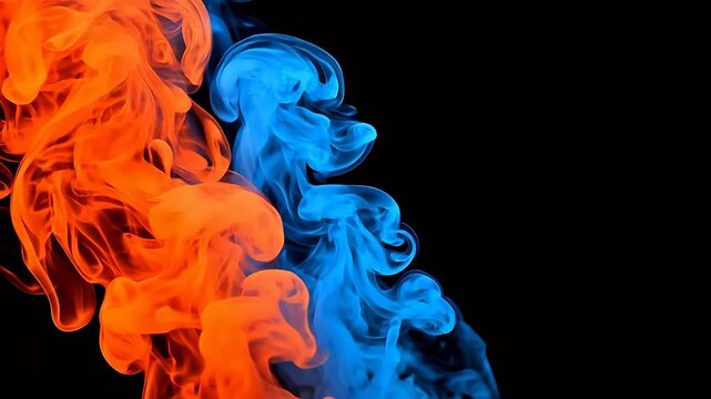 Abstract swirling smoke in orange and blue