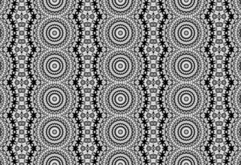 Fototapeta premium Abstract floral monochrome black and white repeating geometric fractal patterns. The patterns are rhythmically arranged in rows. 3D rendering. 3D illustration.