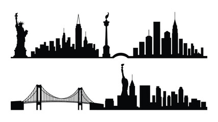 Obraz premium Iconic skylines new york san francisco and a bridge silhouette