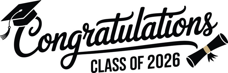Class of 2026 graduation illustration, congratulations typography design for academic achievement, ceremony celebration, and student success graphics. © Nicholas