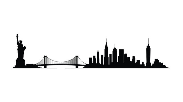 New york city skyline featuring the statue of liberty and golden gate bridge