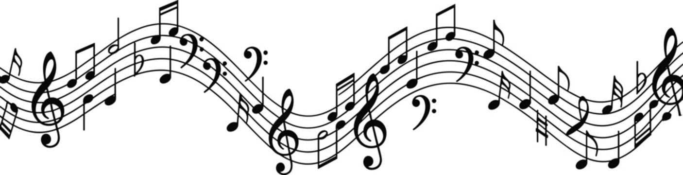 Wave of Musical Notes Illustration for Music, Sound, and Creative Design Concepts