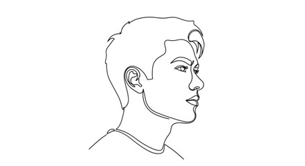 Line Drawing Profile Portrait Of Young Male Head. © gabreil