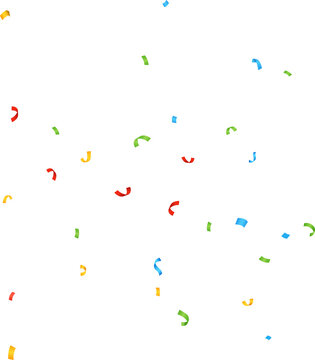 Bright confetti pieces scattered and falling isolated on light background.