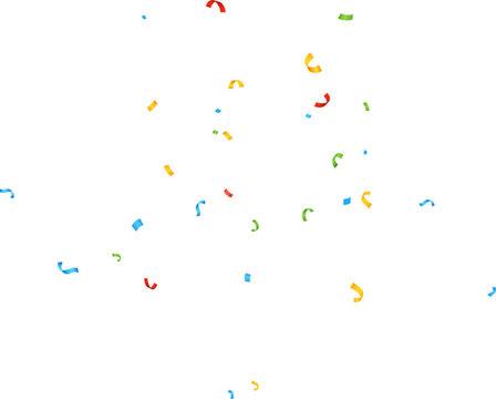 Bright confetti pieces scattered and falling isolated on light background.