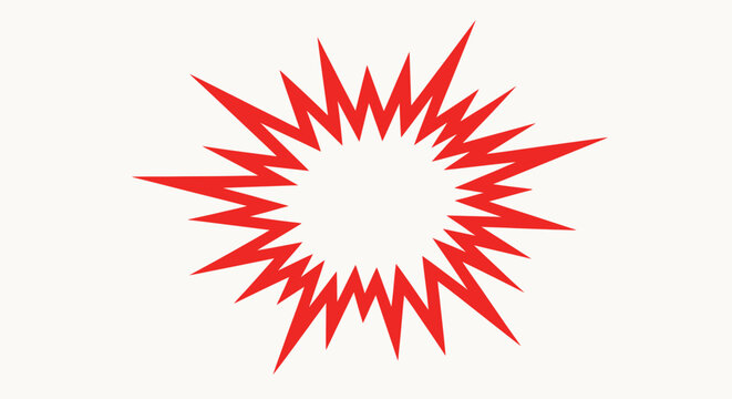 A red starburst shape on a white background