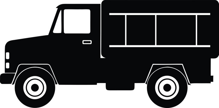 Soviet Zil Truck silhouette vector art illustration and minimal black and white design