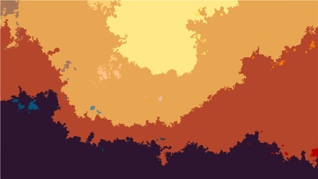 Vector Abstract illustration evoking a sense of warmth, with swirling layers of color suggesting a sunset or landscape, providing a sense of depth.
