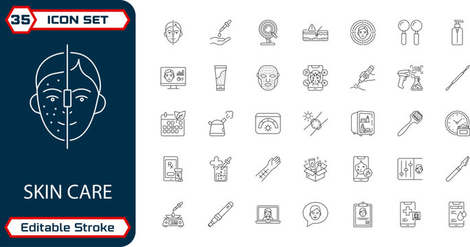 Skin Care Dermatology Telehealth Booking and Service App UI Line Icons with Editable Stroke