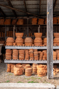 Shed with hundreds of terracotta pots