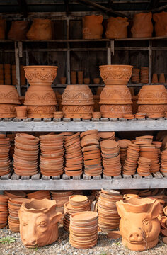 Shed with hundreds of terracotta pots