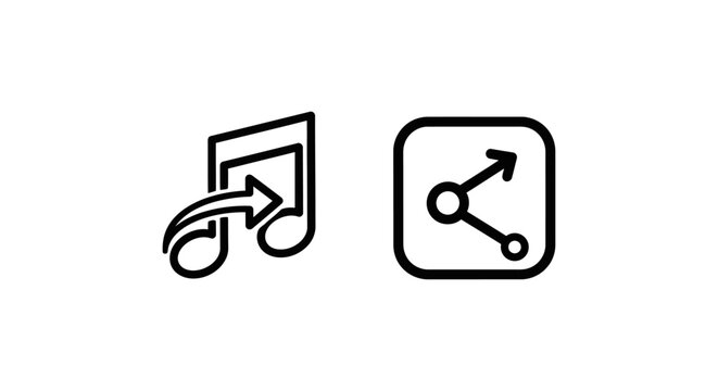 Share track and share button icons with playlist connection download transfer interface illustration minimalist technology communication function