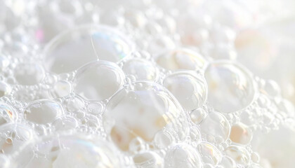 Fototapeta premium Close up of white bubbles with soft focus and bright lighting for texture