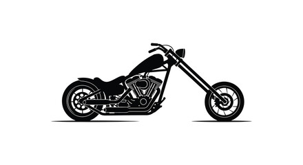 A striking black silhouette of a custom chopper motorcycle showcasing its elongated frame and detailed components silhouette high quality professional modern © CreativeAkash099