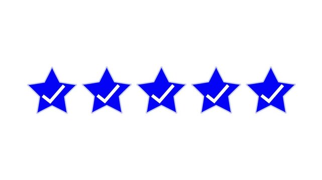 Five stars above it and a white checkmark. all set against a clean white background representing a symbol of and verification.