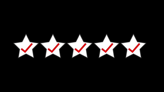 Five stars above it and a red checkmark. all set against a clean white background representing a symbol of and verification.