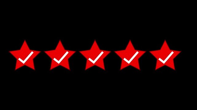 Five stars above it and a white checkmark. all set against a clean white background representing a symbol of and verification.
