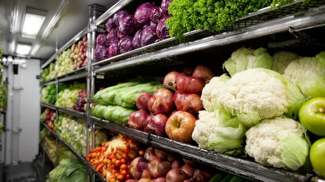 Fresh vegetable aisle supermarket refrigerator produce display