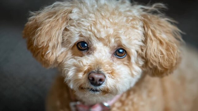 Toy poodle puppy face portrait cute dog looking camera