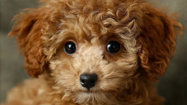 Poodle puppy dog closeup portrait cute curly fur pet