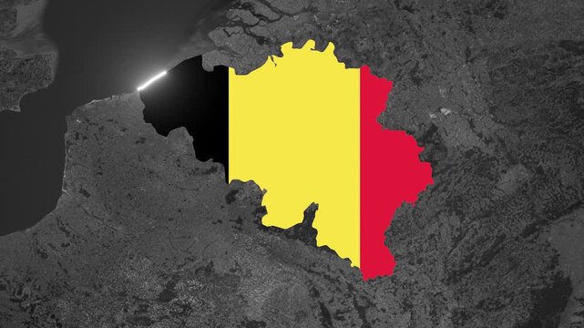 Belgium map flag highlight glowing outline Europe geography location background 4k animation video