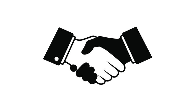 A black and white illustration depicting a formal handshake between two people