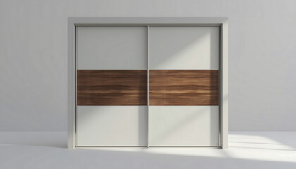 Fototapeta premium A modern sliding door with a wooden panel in a minimalist room