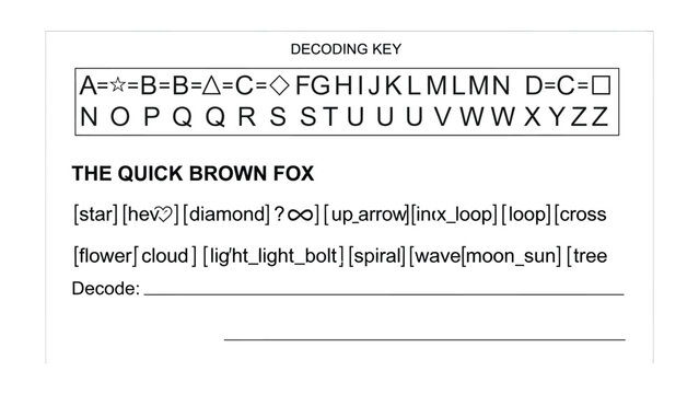 Decoding Key Challenge: A cryptic code challenges the viewer to decipher a message using a key of symbols. The decoding process ignites curiosity and problem-solving skills.
