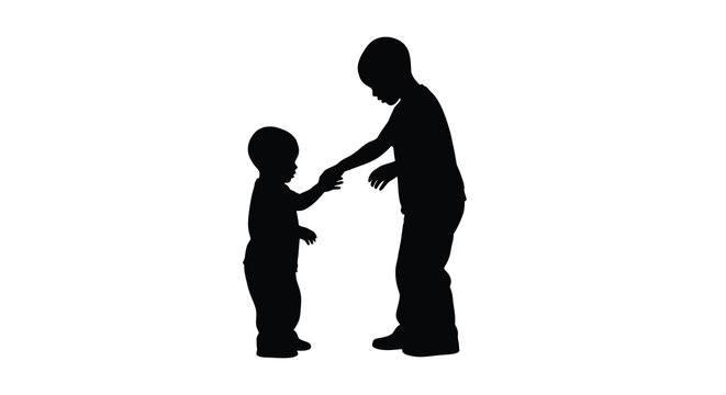 Silhouette of two young children reaching for each other s hands