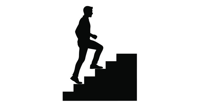 Silhouette of a man ascending a flight of stairs minimal design