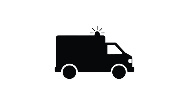 Simple black silhouette of an ambulance vehicle with a flashing light