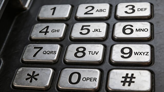 A detailed view of a phone keypad with silver buttons and black numbers and letters, highlighting the design and layout of the device's input interface.