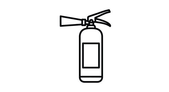 Simple black outline illustration of a fire extinguisher on a white background