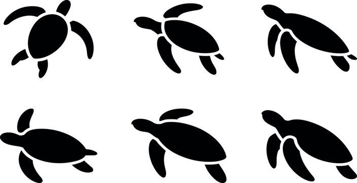 Sea Turtle Silhouette Icon Set &ndash; Marine Animal Vector Collection