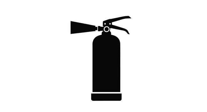 Simple black silhouette of a standard fire extinguisher on a white background