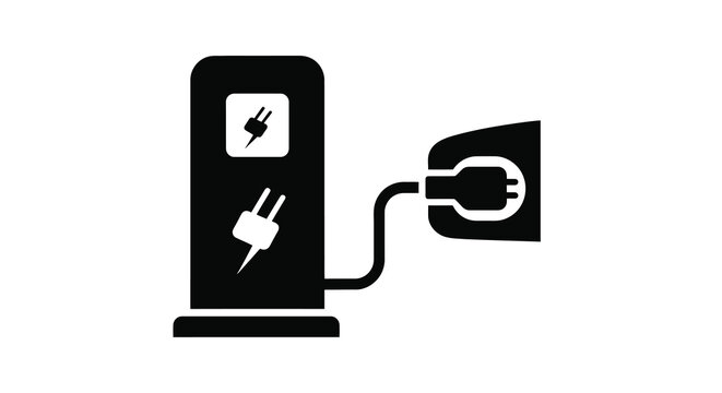 Black and white illustration of an electric vehicle charging station