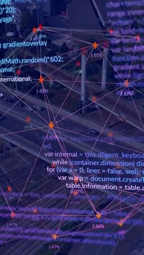 Vertical video: Data feed starting purple mesh over road pulsing nodes sliding code mapping traffic