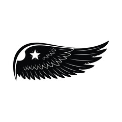 Obraz premium Black eagle wing with star symbol on white background