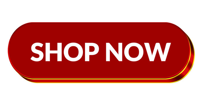 Modern glossy red shop now button UI element with rounded edges isolated on transparent background ecommerce interface png

