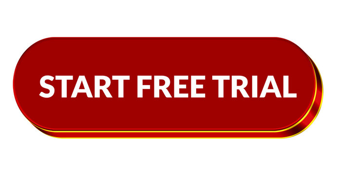 Shiny red start free trial button UI design with rounded edges isolated on transparent background modern web interface png
