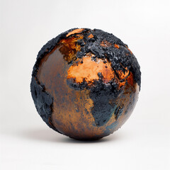 Fototapeta premium Burned Earth Globe Sculpture Representing Climate Crisis and Destruction