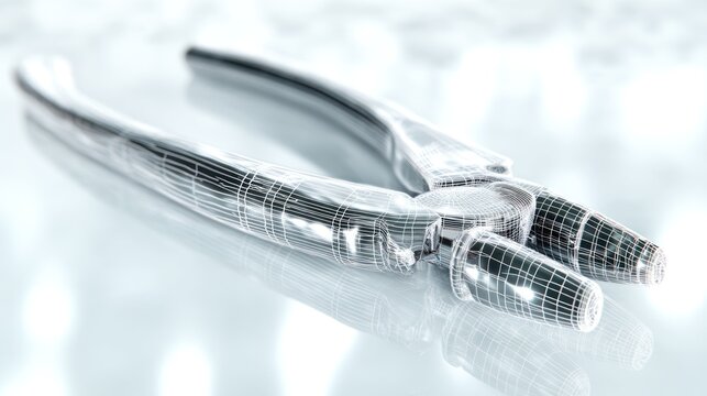 3 d rendered wireframe of tool isolated on white surface with copy space