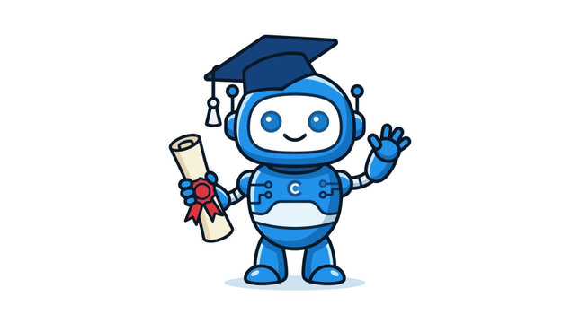 Robot Character Wearing Graduation Cap.